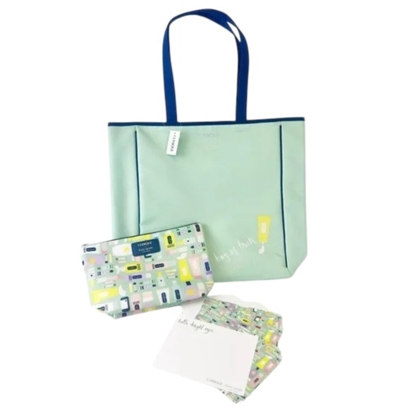 Clinique x Kate Spade Tote & Cosmetic Pouch Set with Stationery - Picture 1 of 8